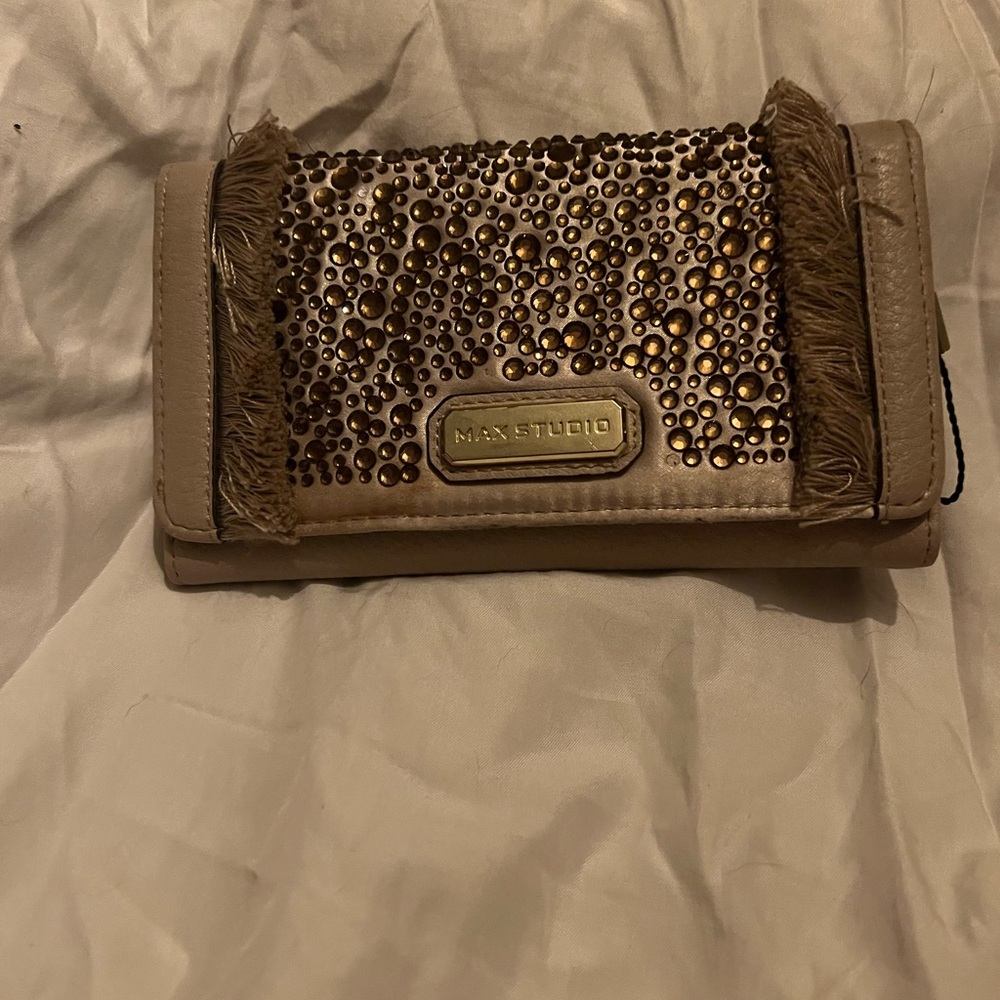 Max Studio Brown Wallet with Elegant Beaded and Fringe Design